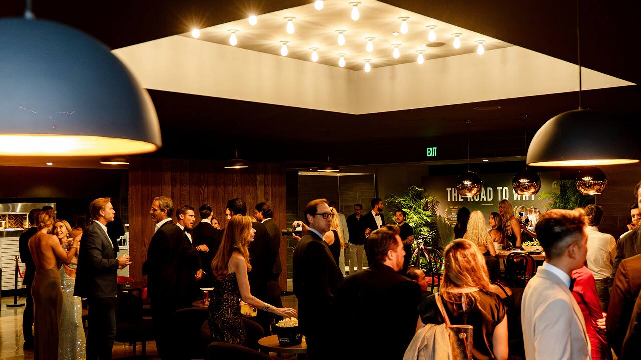 Guests at an evening reception under the venue&rsquo;s lights